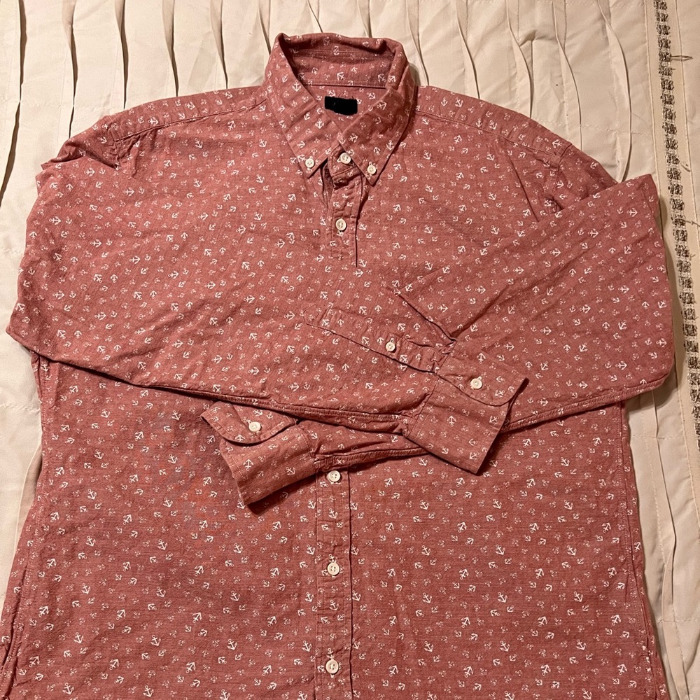 J. Crew Men's Size XL Anchor Pattern Cotton Long Sleeve Button Down Shirt